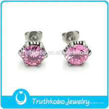 TKB-JE0069 Schöne Charm Schmuck rosa Strass Klaue 316L Edelstahl Oktober Birthstone Ohrstecker für Mädchen